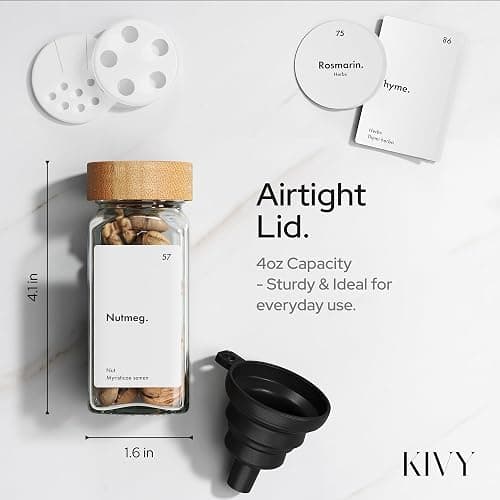 KIVY Spice Drawer Organizer with 24 Spice Jars & 240 Labels - Seasoning Rack for Organization - Kitchen Drawer Insert for Spice Jars - Glass Seasoning Jars with Airtight Lids - Glass Spice Jars Empty thumbnail 2