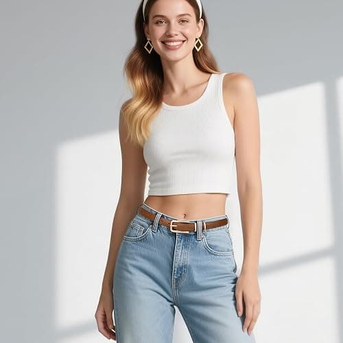 JASGOOD Women's Skinny PU Leather Belt Thin Waist Belt with Gold Buckle for Jeans Pants Dresses 0.7 thumbnail 2