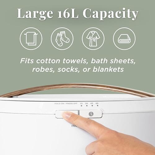 Zadro Countertop Towel Warmer with Stainless Steel Bucket for Spa and Bathroom, Timer 15/30/45/60 Minutes, Fits 1 Large Towel, Blanket, Bathrobe, PJs (White/Oak) thumbnail 4