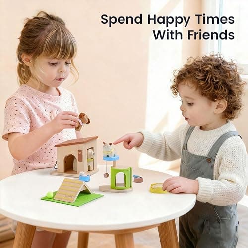 Tiny Land Wooden Dollhouse Animal Set for Toddlers, Dollhouse Accessories & Dolls House Furniture Sets for Toddlers, Montessori Pretend Play Family Pets Set Toys, Gift for Kids Age 3+ thumbnail 9