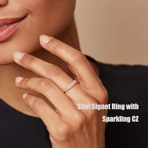 PLOMFOV 14K Silver Plate Stacking Rings Set for Women V Opal Flower CZ Rings Simple Thumb Thin Stackable Rings Silver Statement Rings Plain Band Size 4-11 thumbnail 2