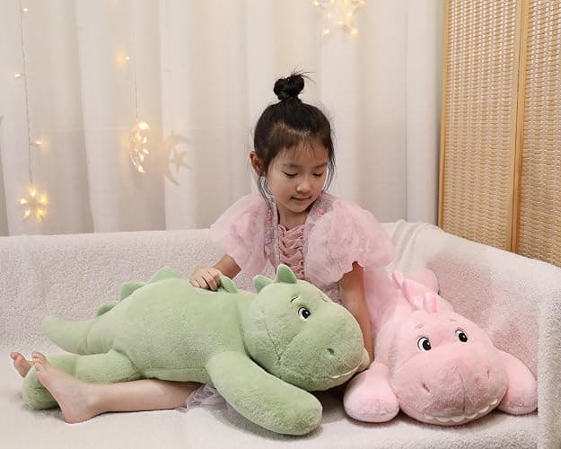 XMV 31 inch 5 lbs Dinosaur Weighted Stuffed Animals, Large Weighted Plush Animal, Cute Plush Toy Pillow, Soft Dino Plushie Gifts for Adults, Kids, Boys and Girls (Pink) thumbnail 8
