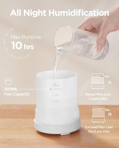 InnoGear 300ml Essential Oil Diffuser for Home Humidifier, Basic White | Aromatherapy, Cool Mist Humidifier, Ultrasonic, Large Room, Run up to 10hrs, Waterless Auto Off, 7 LED Lights, Quiet thumbnail 3