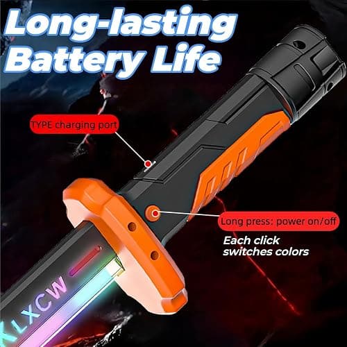 Cyberpunk Neon Sword | 31.5" Spark Blade w/Hit Sensor Sound & Fog | Type-C Rechargeable | for Rave, Cosplay & Display thumbnail 6
