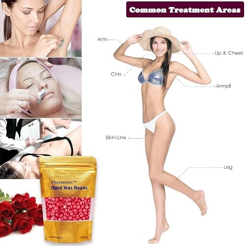 Charmonic Depilatory Wax, 17.5 Oz Hard Body Wax Beans for Women Men, Hair Removal European Beads 500g/1.1 lb (rose) thumbnail 4