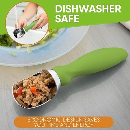 Spring Chef Green Heavy Duty Ice Cream Scoop with Non-Slip Handle - Professional Metal Ice Cream Scooper for Cookie Dough, Frozen Yogurt, Gelato, Sorbet, Melon - Dishwasher Safe Kitchen Tool thumbnail 7