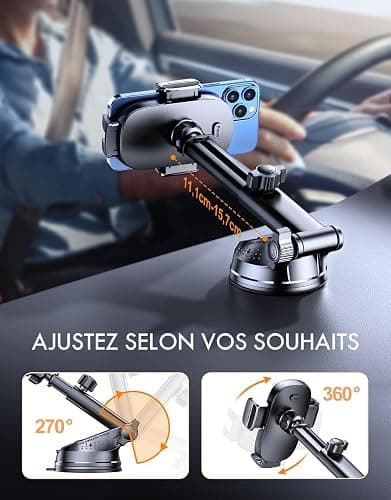 Mohard Support Telephone Voiture, [Jamais de Chute] Ultra Robuste Porte Telephone Voiture Orientable à 360°, Accroche Téléphone Voiture Ventouse Ensembles d'Intérieurs pour 4-7" Smartphones thumbnail 5