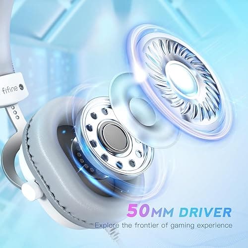 FIFINE USB PC Gaming Headset with 3.5mm Audio Jack, Detachable Microphone, 7.1 Surround Sound, Volume Control, Streaming Over-Ear Wired Headphones for Computer, PS5, Controller, Xbox-H9 White thumbnail 8