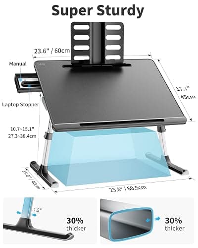 Laptop Bed Tray Desk, SAIJI X-Large Adjustable Laptop Table, Foldable Laptop Desk with Storage Drawer and Bookstand for Eating, Working, Writing, Gaming, Drawing (Black) thumbnail 2