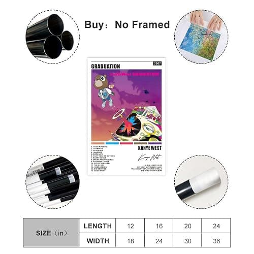 Music Poster Kanye Poster West Graduation Album Cover Canvas Poster Wall Art Decor Print Picture Paintings for Living Room Bedroom Decoration Unframe-style12x18inch(30x45cm) thumbnail 2