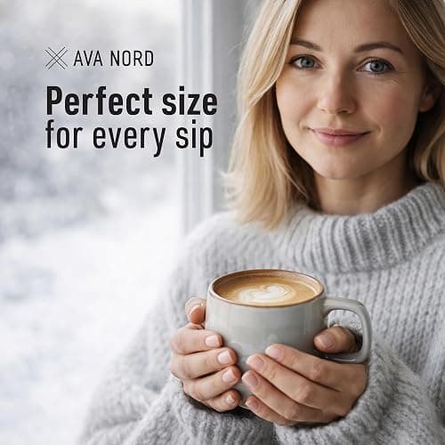 Ava Nord Ceramic Coffee Mugs Set of 4 | 12 oz Stoneware Coffee Cups | Lead-Free, Non-Toxic | Microwave and Dishwasher Safe | Comfortable Handle | Aesthetic Nordic Design for Tea and Latte | Sage Ash thumbnail 5