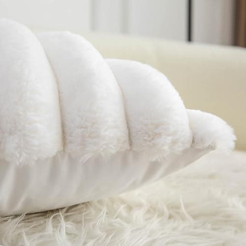 Neelvin Cream White Faux Fur Cozy Soft Striped Decorative Throw Pillow Covers 18x18 inch Set of 2,Velvet Pillowcase Cushion Case for Sofa Couch thumbnail 6