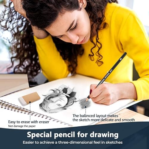 Blendura 14pcs Crayon Dessin Professionnels | 12B 10B 8B 7B 6B 5B 4B 3B 2B HB 2H 4H 6H, Ecriture Douce Croquis Crayon Papier Dessin, Adaptée aux Enfants thumbnail 6