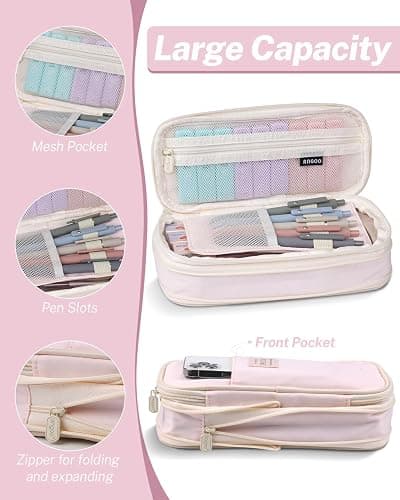 Smallbudi 43PCS Aesthetic School Supplies with Pen Case, 5 Black Ink Gel Pens, 12 Pastel Highlighters, 6 Mechanical Pencil Set 0.5 & 0.7 & 0.9 mm, Back To School Supplies for Students Stationary thumbnail 3