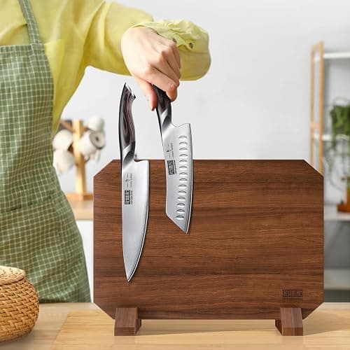 HOSHANHO Magnetic Knife Block, Thickened Acacia Wood Kitchen Knife Holder Stand with Strong Magnets, Multifunctional Double Side Knife Storage Organizer for Kitchen Counter thumbnail 2