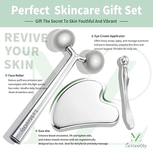 LeMeeOly 2Pcs Gua Sha Facial Tools Stainless Steel, Detailer GuaSha Set for Face Neck, Natural Skin Care Metal Gua Sha Lymphatic Drainage Face Massage Tool, Gift for Women (Heart Guasha Set) thumbnail 2