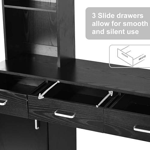 4ever2buy Barber Station for Hair Stylist, Salon Wall Station with Barber Cabinet, Hair Stations Equipment Hair Dryer Holder, Drawers, Wall Mount Barber Beauty Station, Mirror not Included, Black thumbnail 8