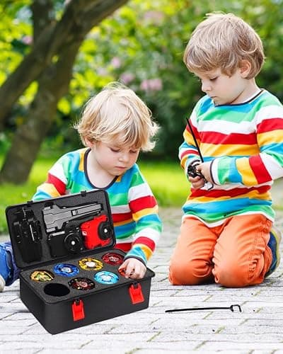 DEZAWRTY Gyro X Set, 12 Right Spinning X Blade Tops, 2 Ripcord Launchers, 1 String Launcher and 1 Grip with Storage Box, Battling Game Kids Toys Boys Birthday Gift Ideal for 6+ Years Old thumbnail 2