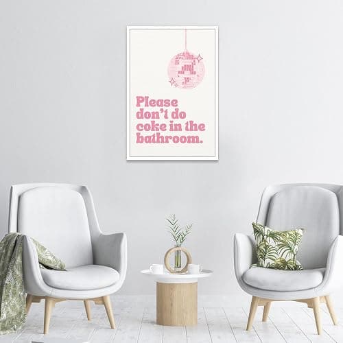 BNGFDV Retro Trendy Pink Please Dont Do Coke in The Bathroom Canvas Wall Art Abstract Vintage Funky Disco Ball Poster Decor Teen Girl Bathroom Rules Quotes Sayings Pictures Prints 12x16in Unframed thumbnail 4