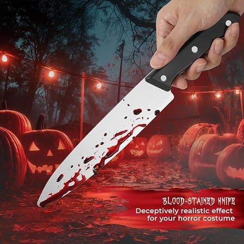 Festicy Realistic Fake Knife Set – Includes 2 Knives & 0.85 oz Fake Blood – Ideal for Halloween, Ghost Face & Chucky Costumes, Pranks & Party Decor thumbnail 4