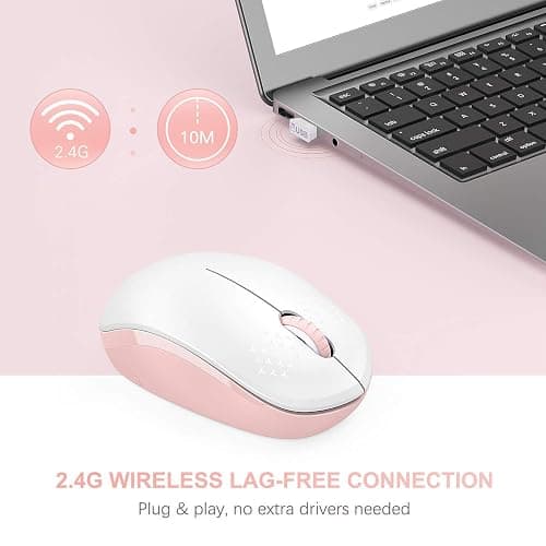 seenda Wireless Mouse, 2.4G Noiseless Mouse with USB Receiver Portable Computer Mice for PC, Tablet, Laptop, Notebook - Pink & White thumbnail 5