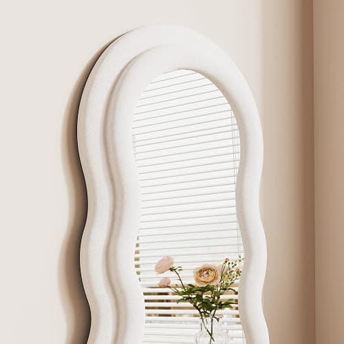 TinyTimes Full Length Mirror Floor Mirror, 63" x 24" Wavy Body Mirror, Standing Mirrors Full Length for Bedroom, Living Room, Cloakroom, Wavy Mirrors, White thumbnail 6