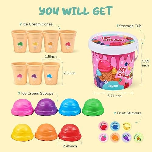 JoyCat Ice Cream Toy Set for Toddlers 1-5,Color Sorting & Stacking Toys | Match colors, stack scoops and serve pretend ice cream; included 7 cones and scoops support counting and little-hand play thumbnail 2