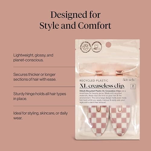 Kitsch Creaseless Hair Clips for Women - No Crease, No Bend Hair Clips for Styling, Bangs, Makeup Application, Face Wash | Recycled Acrylic - Checkered Terracotta | Ideal Gifts for Women, 2pcs thumbnail 5
