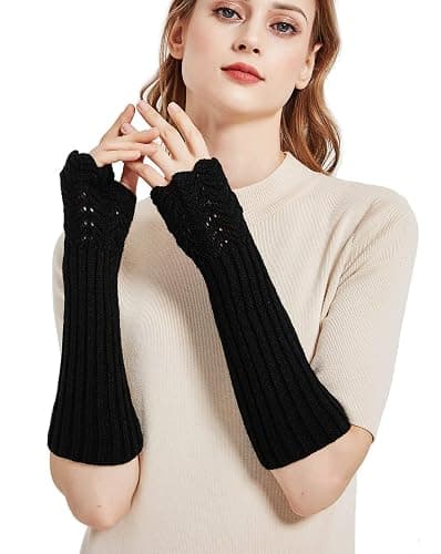 Novawo Women Arm Warmers Fashion Long Fingerless Gloves Knitted Kawaii Warm Gloves thumbnail 2
