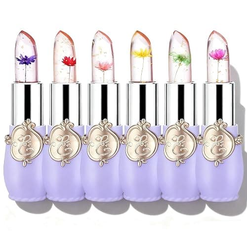 6 Pcs/Set Flower Jelly Lipstick, Temperature Color Change Lip Goss Moisturizer Long Lasting Nutritious Balm Magic Change ph Lipstick,Small Gifts, Mothers Day Gifts, Teacher Appreciation Gifts (Purple) - Image 1
