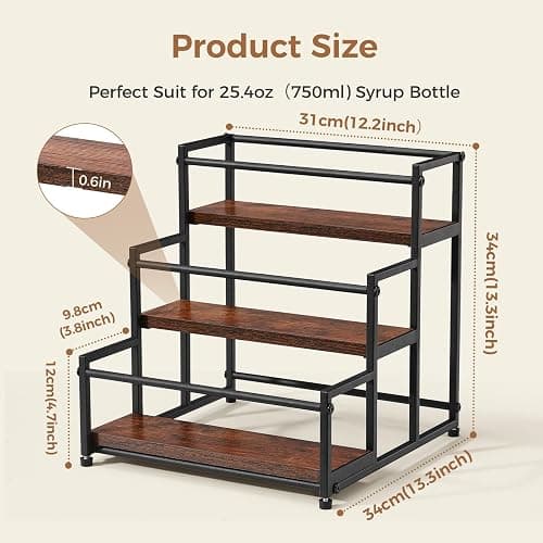 ICOHOT Coffee Syrup Rack Organizer, 3-Tier 12 Syrup Bottles Holder Stand for Coffee Bar, Liquor Bottle Display Shelf Bar Shelf Stand Countertop Rack for Syrup, Wine, Spice thumbnail 3