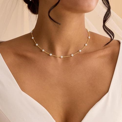 Gold Pearl Necklaces for Women - White Pearls Jewelry Gifts Wedding Bride Bridesmaid Jewelry thumbnail 2