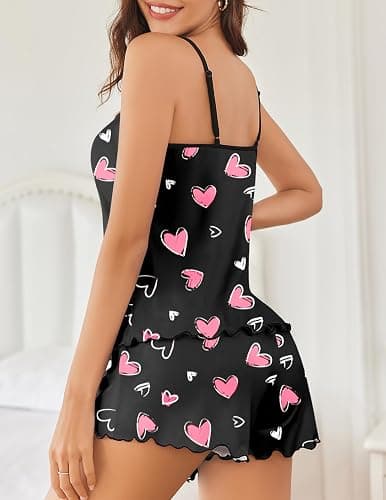 Ekouaer Womens Cami Pajama Sets 2 Piece Cute Print Pjs Soft Tank Top & Elastic Waist Shorts Camisole Lounge Set thumbnail 3