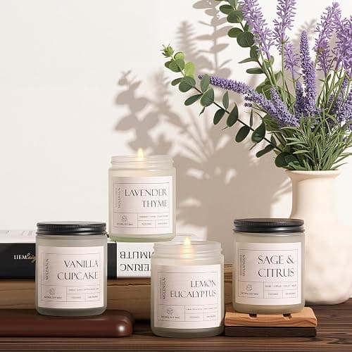 Molensun 4 Pack Candles for Home Scented, 28 oz Long Lasting Candles, Soy Candle Set Gift for Women - Lavender Thyme/Lemon Eucalyptus/Sage &Citrus/Vanilla Cupcake thumbnail 3
