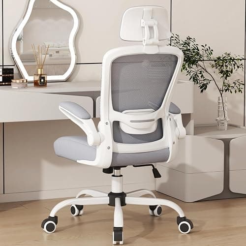 Mimoglad Office Chair, High Back Ergonomic Desk Chair with Adjustable Lumbar Support and Headrest, with flip-up Armrests for Guitar Playing, 5 Years Warranty (Moon Grey) - Image 1