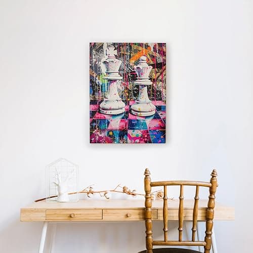 Spring Abstract Chess Canvas Wall Art, Multi-Color Graffiti King and Queen Poster Prints, Modern Wall Art Home Decor For Living Room, Bedroom, Office, Glamorous Unframed 8x12 Inch thumbnail 2