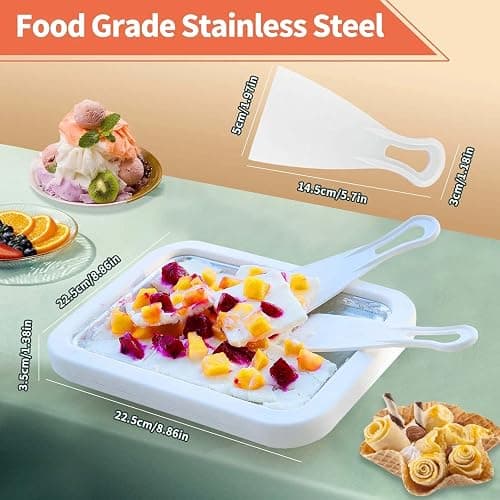 At-Home Rolled Ice Cream Maker Kit, Rolled Ice Cream Tray, Instant Freeze Plate with 2 Scrapers, DIY Stainless Steel Rolled Ice Cream Tray for Making Rolled Ice Cream, Yogurt & Sorbet (Pink) thumbnail 3