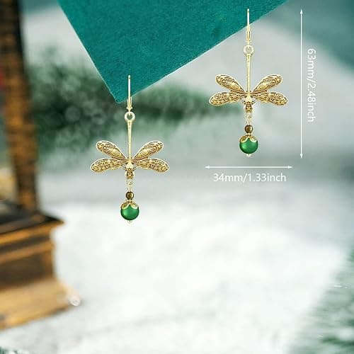 GPASTG Handmade Creative Vintage Silver Dragonfly Leverback Earrings Bohemian Retro Gold Pearl Animal Dangle Drop Earrings for Women thumbnail 5