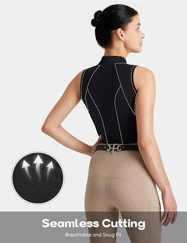 FitsT4 Sports Womens Equestrian Shirts Sleeveless Horse Riding Tank Tops | Back Mesh, UPF50+, Quarter Zip, Quick Dry, 4-Way Stretch, Lightweight, Seamless Cut, for Tennis, Golfing, Running & Hiking thumbnail 5