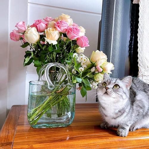 DUEBEL Glass Vases Fish Bowl, Handmade Flower Vase with Bubble for Home Wedding Decor, Handbag Shape Clear Vase thumbnail 5