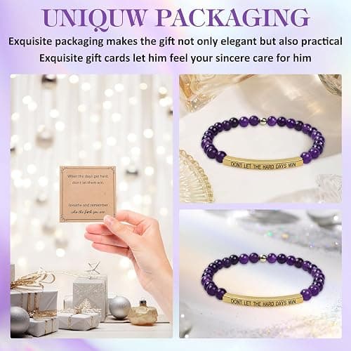 Dont Let the Hard Days Win Bracelet – Inspirational Healing Crystal Bracelet for Women & Men, Agate & Amethyst Beaded Adjustable, Motivational Gift for Stress Relief & Positivity thumbnail 6