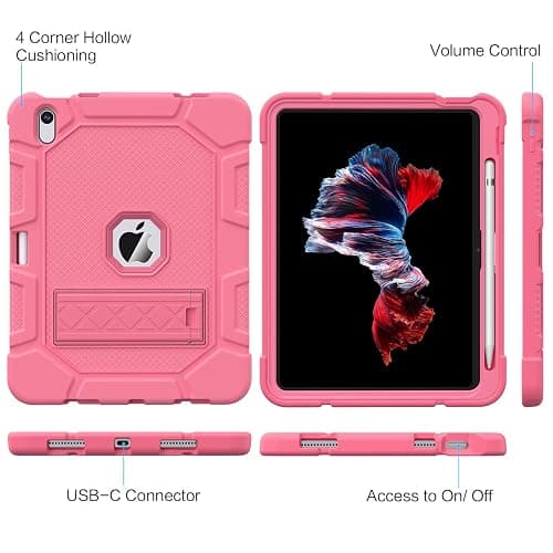 Azzsy Case for iPad (A16) 11th Generation 11 Inch 2025 / iPad 10th Generation 10.9 Inch 2022, [Built-in Pencil Holder] Heavy Duty Shockproof Rugged Protective Case, Pink thumbnail 7