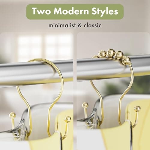 AmazerBath Shower Curtain Hooks Gold Shower Curtain Rings, Simple Double Hook Shower Curtain Hooks Rust Proof, Metal Smooth Shower Hooks for Shower Curtain Rod, 12 Pcs Shower Rod Hook Light Gold thumbnail 6