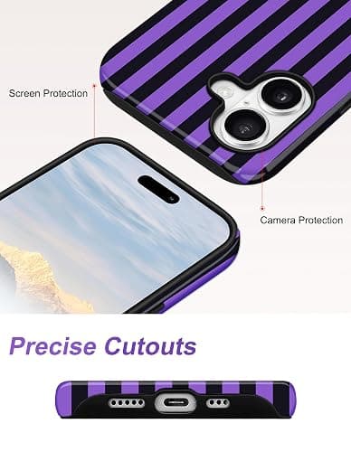 Aitipy Magnetic Striped Phone Case for iPhone 16 Plus, Black Purple | Compatible with MagSafe, Cute Stripes Aesthetic Design, TPU and PC Protective Shockproof Cover for Women Girls thumbnail 5
