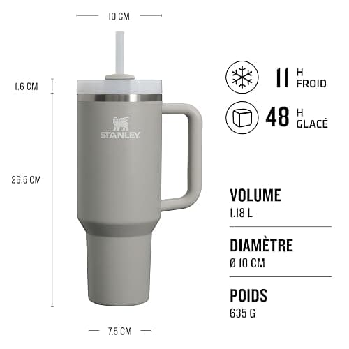 STANLEY 1913 Quencher H2.0 FlowState Mug Isotherme avec Paille 1.2L - Froid Pendant 11 Heures - Glacé Pendant 48 Heures - Thermos Lavable au Lave-Vaisselle - Gourde Inox Sans BPA - Ash thumbnail 3