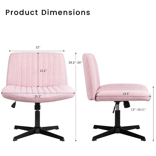 PUKAMI Criss Cross Chair,Armless Cross Legged Office Desk Chair No Wheels,Fabric Padded Modern Swivel Height Adjustable Mid Back Wide Seat Computer Task Vanity Chair for Home Office(Pink) thumbnail 2
