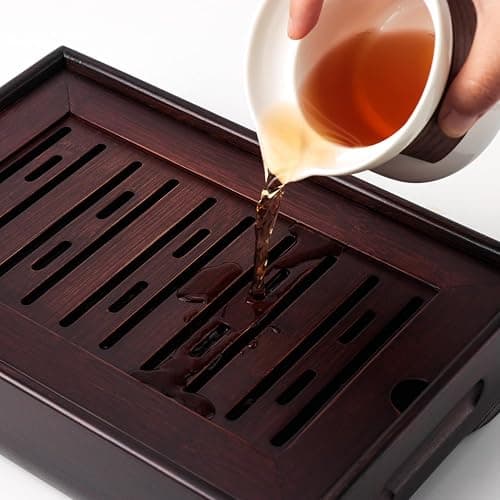 Mini Bamboo Chinese Tea Tray - 11 x 7 inch Japanese Tea Serving Tray, Small Gongfu Tea Table Set with Reservoir Type Water Storage Box (M) thumbnail 4
