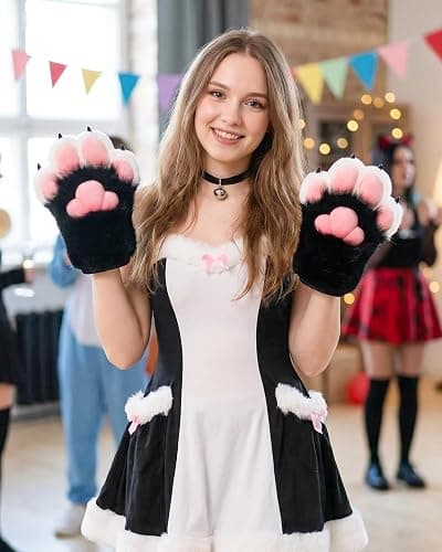 BNLIDES Cosplay Fursuit Paw Gloves Furry Claw Gloves Built-in Whistle Decompression Toys Costume Party Accessories for Adult thumbnail 2