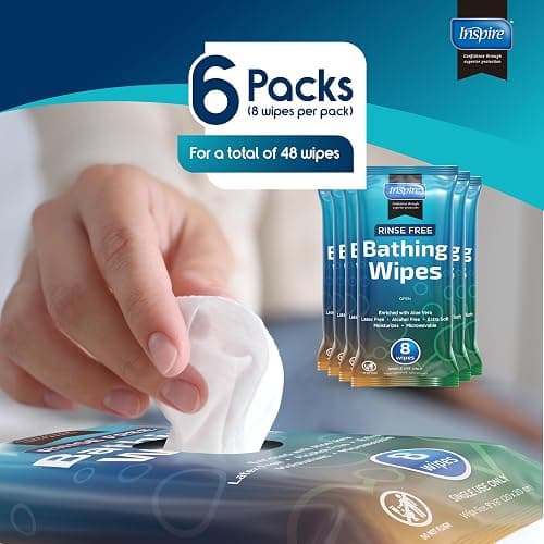 Body Wipes for adults bathing rinse free | Adult Wash Cloths Extra Large, Bathing Wipes for Incontinence, 8"x 8" In (48 count) | By Inspire thumbnail 7