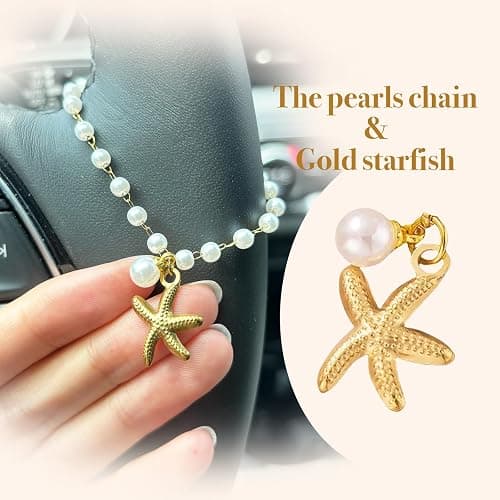 Joytezz Steering Wheel Charm Accessory Starfish Peral Pendant Car Decor Rearview Mirror Hanging Charm Women Teen Girl Gifts Gold thumbnail 2